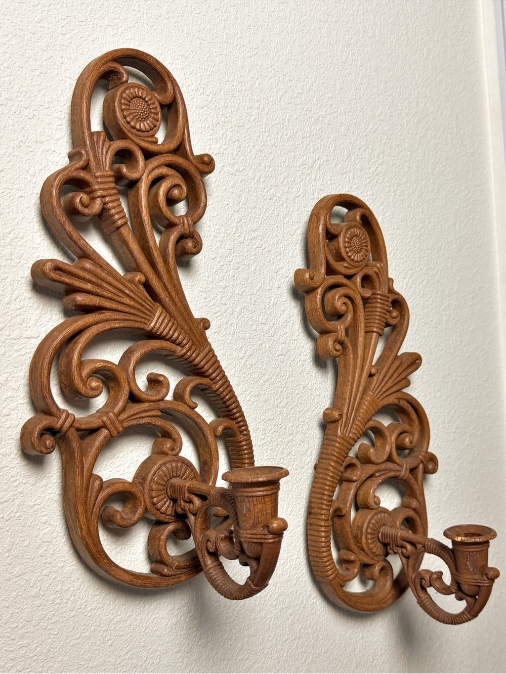Vintage Wall Sonces Pair of 2 Faux Wood Rattan